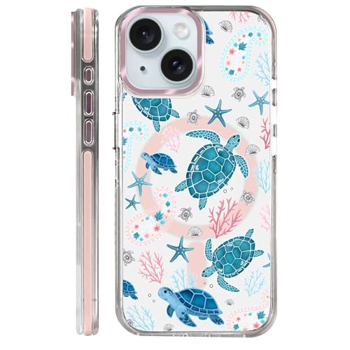 VisEnt Clear Case for iPhone 15, Magnetic Phone Case, Transparent Slim Cover, Military Grade Protection, Shockproof, Anti-Yellowing, Scratch Resistant, Sea Turtle Paisley - color: Sea Turtle Paisley, size: Iphone 15