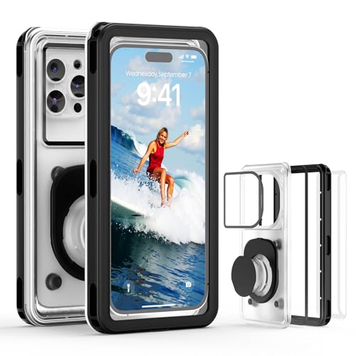 APRUT Waterproof Phone Pouch Case 7.5", 2025 Upgraded IPX8 Waterproof Phone Case for Snorkeling, Universal Fit for iPhone 16 Pro Max 15 14 13, Galaxy S25, Beach Vacation Essentials (Black) - color: Black-90% Pick