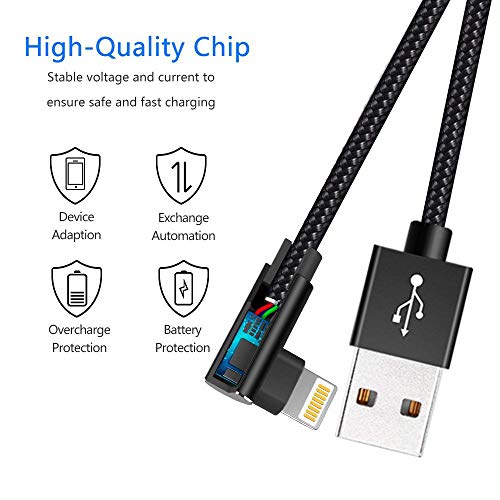 Hi-Mobiler Fast Charging Right Angle Lightning Cable, 3 Pack 3FT (Black)