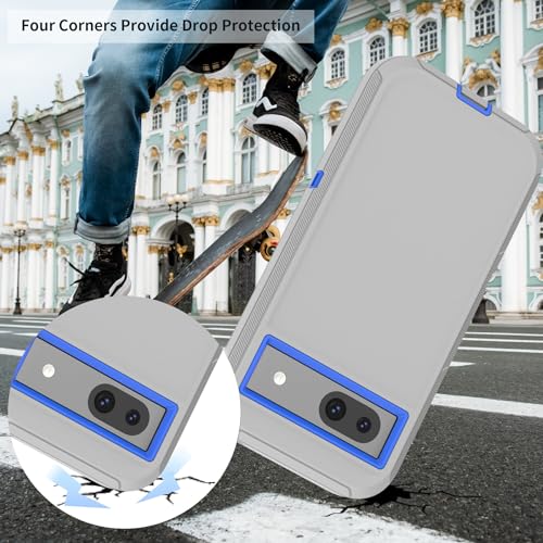Compatible with Google Pixel 8A Case, with Belt Clip Holster Heavy Duty Rugged Shockproof Full Body Protection Kickstand Phone case for Google Pixel 8A 5G (Grey+Blue) - color: Grey+Blue