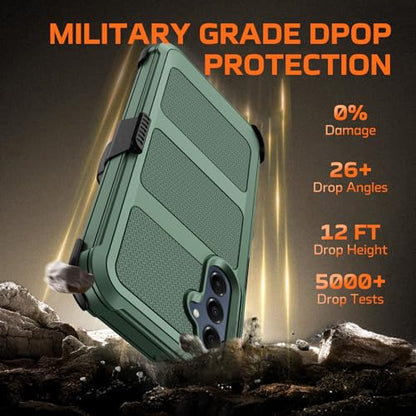 for Samsung Galaxy A16 5G Case with Belt Clip Holster & Kickstand,Military Grade Drop Tested Shockproof Heavy Duty Rugged Cover,w/2X Screen Protectors Defender Bumper Protective Cases (Dark Green) - color: Dark Green