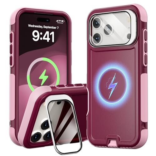 Follaroma Magnetic for iPhone 17 Pro Case with Camera Stand, Purple Pink | Built-in Glass Camera Cover,Compatible with MagSafe,Heavy Duty Shockproof Protective,Military-Grade Anti-DropDual Layer Cover - color: Purple Pink, size: iPhone 17 Pro 6.3''