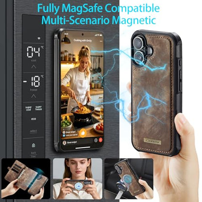 Compatible with iPhone 17 Wallet Case with Magsafe with Zipper & Card Holder Strap Wristlet Detachable Magnetic Protective Back Case for iPhone 17 5G 6.3 Inch (Brown) - color: (Detachable and Magsafe)-Brown, size: iPhone 17 6.3 Inch