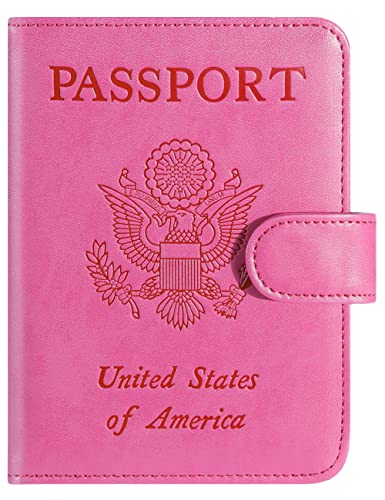 Passport Holder Cover Wallet RFID Blocking, Travel Essentials | Leather Card Case, Travel Accessories for Women Men, Pink - color: Pink