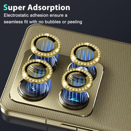 Zeking (2 Set) Bling Camera Lens Protector Compatible with Motorola Signature 5G, Glitter Bling Sparkly 9H Tempered Glass Protector Metal Individual Ring (Bling-Gold) - color: BlingGold
