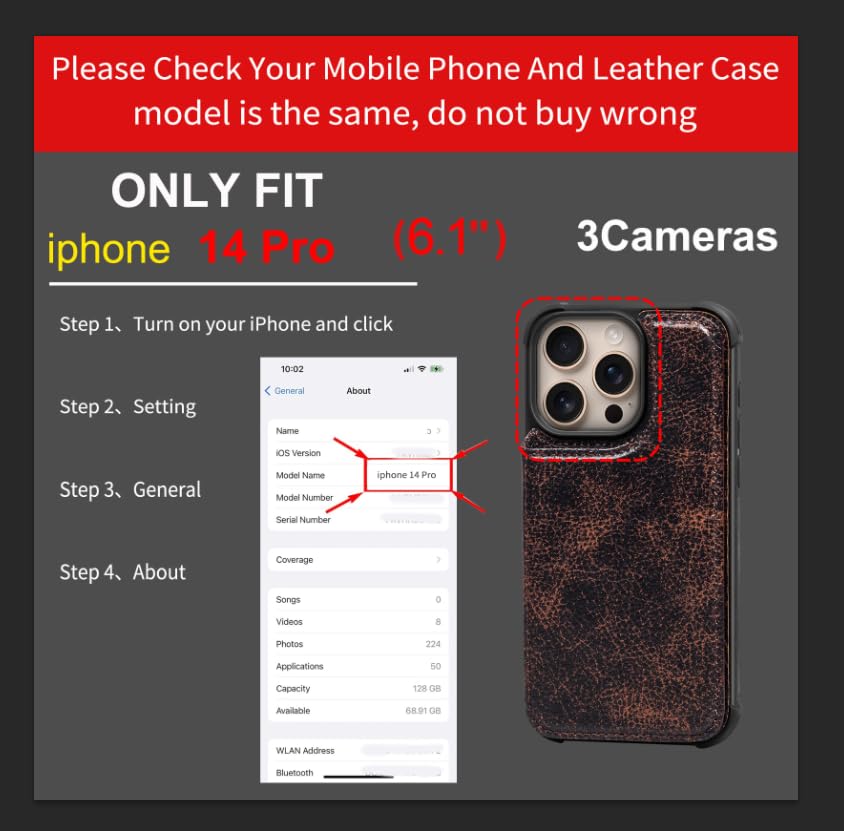 Leather Case Compatible with iPhone 14 Pro Wallet 6.1" | Genuine Leather 2in1 Magnetic Detachable Shockproof Kickstand,Flip Folio Cover with Card Slot,RFID Blocking Coffee - color: Brown Coffee, size: 6.1"-14 Pro