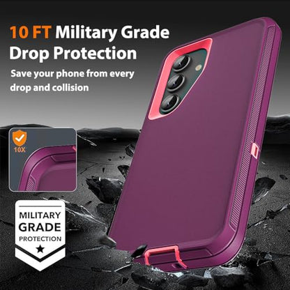 for Samsung Galaxy S23 FE Case with 2Pcs Tempered Glass Screen Protector and 1Pcs Camera Lens Protector, 3 in 1 Heavy Duty Shockproof/Drop Proof/Dust Proof Case (Wine Red/Rose Pink) - color: Wine Red/Rose Pink