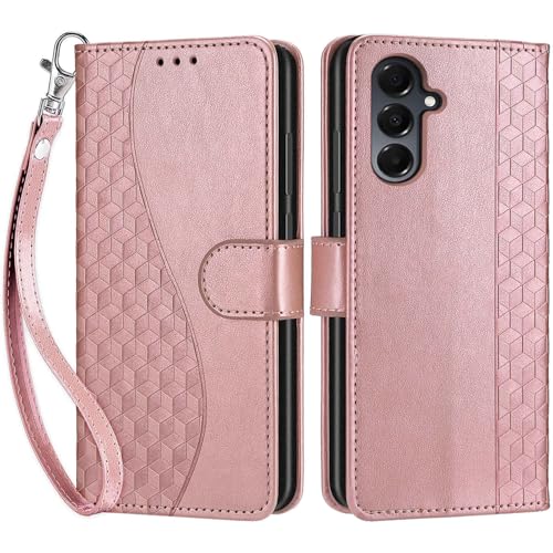 Wallet Case for Samsung Galaxy A16 5G, Rose Gold | Women Flip Folio Cover, Embossed PU Leather, Stand, Credit Card Holders Slots, Wrist Strap - color: 4