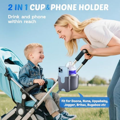 Walker Cup Holder with Phone Holder, Stroller Wheelchair Bike Accessories - color: Gray