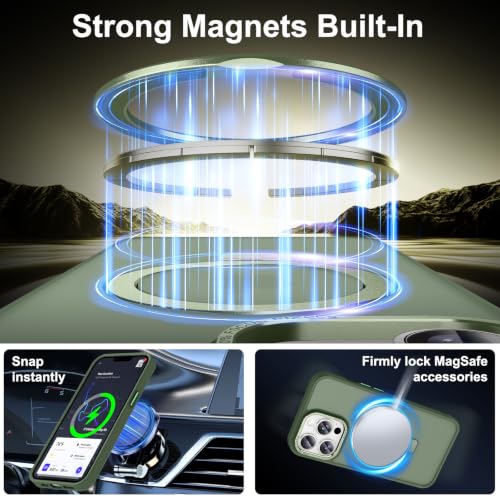 Magnetic for iPhone 13 Pro Case with Ring Stand, Midnight Green | Invisible Magnetic Kickstand, 10FT Drop Protection Shockproof, Velvety Touch, Slim Translucent Matte Back - color: Midnight Green, size: Iphone 13 Pro 6.1 inches