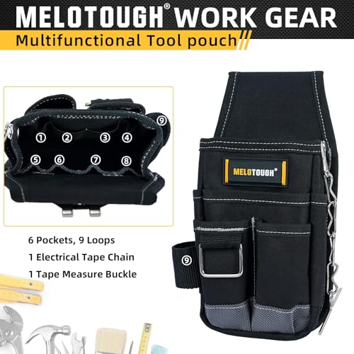 MELOTOUGH Pocket Tool Pouch Tool Belt Pouches with Belt Clip Utility Mini Tool Organizer Pouch for Electrician,Carpenter,Construction,Technician - color: Grey/Black