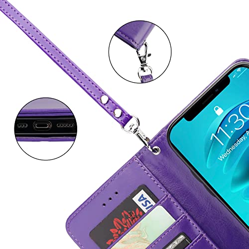 Bocasal Detachable Wallet Case Card Holder for iPhone 14, Purple | RFID Blocking Kickstand Card Slots Holder PU Leather Magnetic Shockproof Wrist Strap Removable Flip Protective Cover 6.1 inch - color: Purple