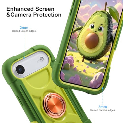 MARKILL Compatible with iPhone Air Case 6.5 Inch 2025 with 360 Degree Rotate Ring Stand, Military Grade Drop Protection Full Body Rugged Protective Case Kids Avocado - color: Avocado, size: iPhone Air 6.5"