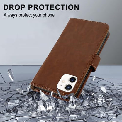 MONASAY Wallet Case Compatible for iPhone 12 mini 5G 5.4-inch,[Glass Screen Protector Included] [RFID Blocking] Flip Folio Leather Cell Phone Cover with Credit Card Holder, Brown - color: Brown