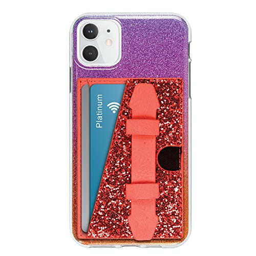 Stick On Phone Wallet, Finger Strap Grip, Credit Card Holder, Faux Leather - color: Red