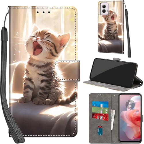 Case Wallet for Motorola Moto G Power 5G 2024, Cat | Kickstand, 3 Card Holder, Shockproof TPU Interior Shell, PU Leather, Magnetic Flip Cover, Lanyard Strap - color: Pic:05