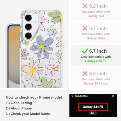 MOSNOVO Case for Samsung Galaxy S24 FE, [Buffertech 6.6ft Military-Grade Drop Protection] [Anti Peel Off Tech] Clear TPU Bumper Phone Case Cover Design - Linear Blooms - color: Clear - Linear Blooms, size: Samsung Galaxy S24 FE