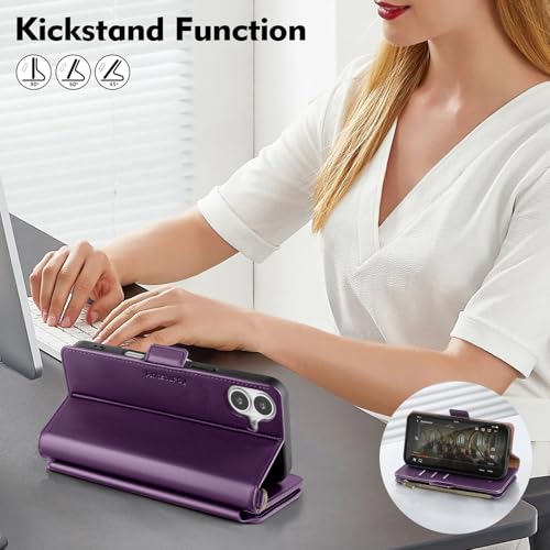 Antsturdy for iPhone 17 Phone Wallet Case Women,Purple | RFID Blocking,with Credit Card Holder Slots,PU Leather Purse,Zipper Pocket,Wrist Strap Kickstand,Flip Folio Cover for Men - color: Purple