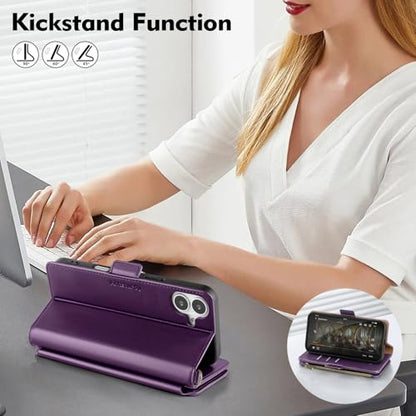 Antsturdy for iPhone 17 Phone Wallet Case Women,Purple | RFID Blocking,with Credit Card Holder Slots,PU Leather Purse,Zipper Pocket,Wrist Strap Kickstand,Flip Folio Cover for Men - color: Purple
