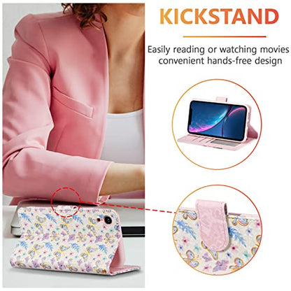 UEEBAI Wallet Case for iPhone XR, PU Leather Phone Wallet Kickstand RFID Blocking Flip Case Card Slots Wrist Strap Relief Engraved Pattern Magnetic Closure Flower Folio Cover, Butterfly - color: Butterfly