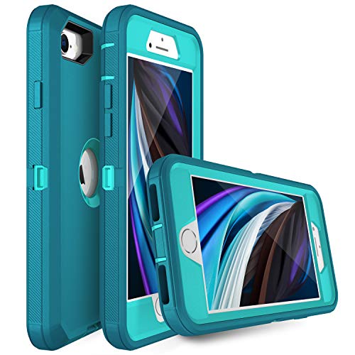 MXX Case Designed for iPhone SE 2022 /SE 2020 Heavy Duty Protective Case with Screen Protector [3 Layers] Rugged Rubber Shockproof Protection Cover & Rotating 360 Degree Belt Clip (Turquoise) - color: Turquoise