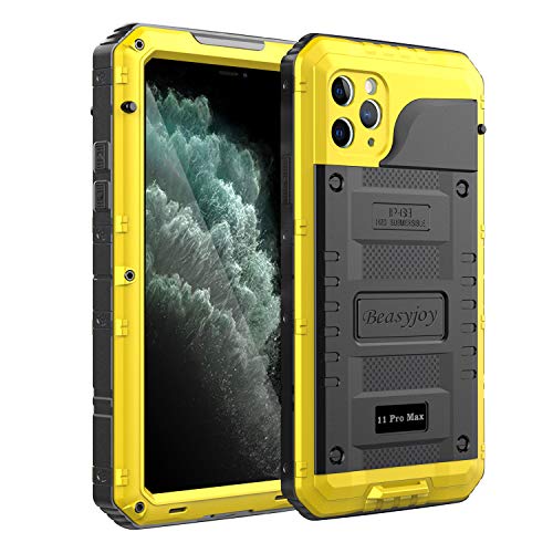 Beasyjoy for iPhone 11 Pro Max Case Waterproof Metal Case Heavy Duty Built-in Screen Full Body Protective Shockproof Military Grade Yellow - color: Yellow, size: iPhone 11 Pro Max
