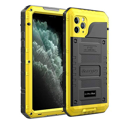 Beasyjoy for iPhone 11 Pro Max Case Waterproof Metal Case Heavy Duty Built-in Screen Full Body Protective Shockproof Military Grade Yellow - color: Yellow, size: iPhone 11 Pro Max