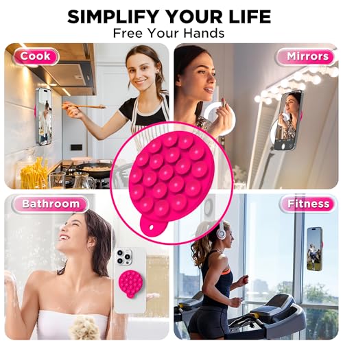 Magnetic Suction Cup Phone Mount, Compatible with MagSafe, Silicone Octo Cup Buddy Sticky Grip Holder for iPhone and Android, Removable Hands-Free Phone Stand Selfie/Video for TikTok, Neon Pink - color: Neon Pink