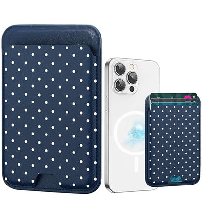 for MagSafe Wallet,Magnetic Card Holder for Phone Case - color: Blue Polka Dots