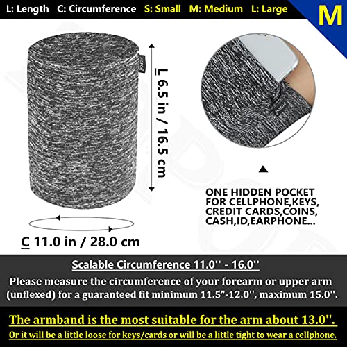 Medium Cell Phone Exercise Workout Jogging Running Walking Armband for Cellphone Keys Earphone Wrist Arm Band Sleeve Pouch Holder Pocket Fits iPhone 6 6S 7 8 X XR XS 11 12 Max Pro Plus STRONG ARM/Grey - color: F/Circumference11'' for strong arm/Grey