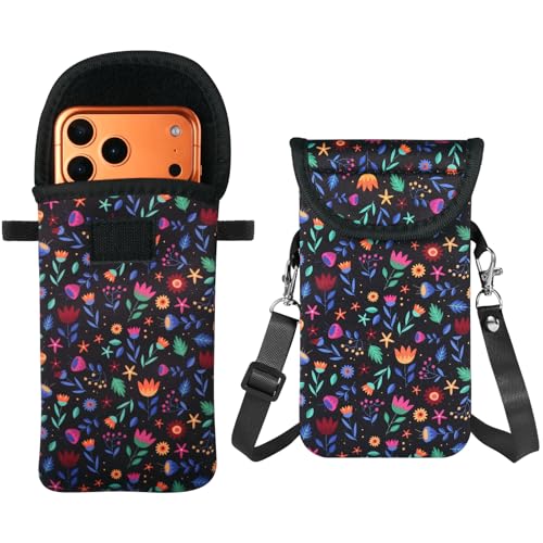 Neoprene Phone Sleeve Bag Pouch Case with Crossbody Strap Compatible for iPhone 17 Pro Max Air 16 Plus / Galaxy S26 Ultra / S26+ S25 FE A17 A36 A56 / Pixel 10 Pro XL / OnePlus 15 13 (Vivid Floral) - color: Vivid Floral