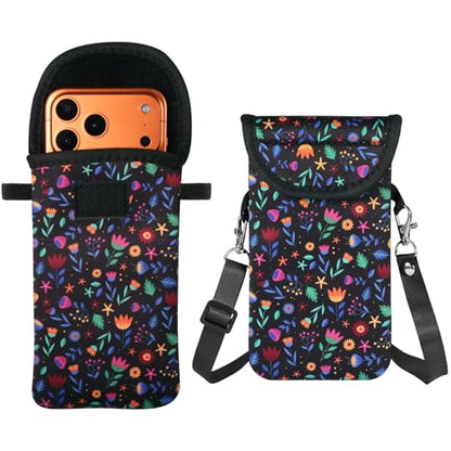 Neoprene Phone Sleeve Bag Pouch Case with Crossbody Strap Compatible for iPhone 17 Pro Max Air 16 Plus / Galaxy S26 Ultra / S26+ S25 FE A17 A36 A56 / Pixel 10 Pro XL / OnePlus 15 13 (Vivid Floral) - color: Vivid Floral