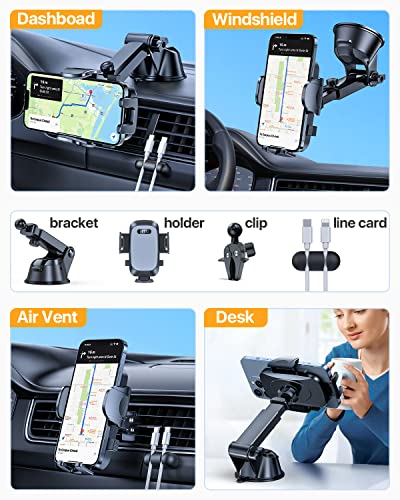 【Upgraded Strongest Suction & Pro Military-Grade】Ultimate Car Phone Mount【360°Rotatable Suction】Cell Phone Holders Truck Stand for Dashboard Windshield Vent for iPhone 18 Pro Max 17 Samsung,Dark Blue - color: Dark Blue