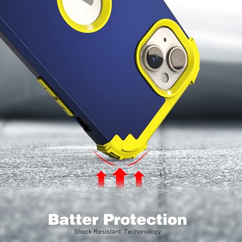 IDweel for iPhone 15 Case with Screen Protector,Luxury 3 in 1 Shockproof Slim Fit Hybrid Heavy Duty Protection Glitter Hard PC Cover Soft Silicone Bumper Full Body Case,Navy Blue/Yellow - color: Navy Blue/Yellow