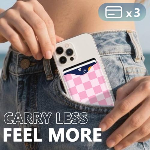 Checkered Magnetic Wallet for Magsafe Compatible with iPhone 17/16/15/14/13/12 Series Pro Max Plus Air (Phone Magnet Card Holder Fit 3 Cards for Women Girl Lether Mag Safe Wallets Pink) - color: Checkered (Pink)