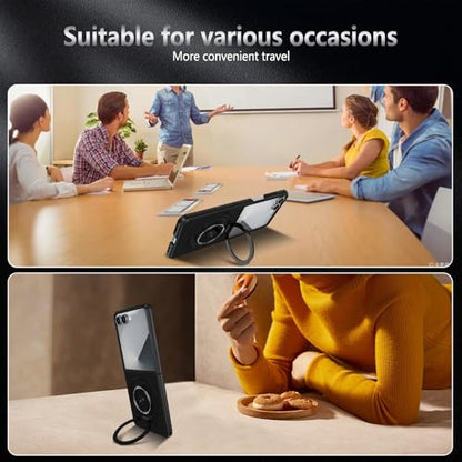 Magnetic Case for Samsung Galaxy Z Flip 7, [Compatible with MagSafe] Military Grade Shockproof Slim fit Samsung Z Flip 7 Phone Case with Magnetic Ring Kickstand, Black - color: Black, size: Samsung Galaxy Z Flip 7