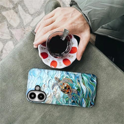 Case Compatible with iPhone 16 Plus, Cute Dual Layer Hybrid Phone Cover, Military Grade Drop Protection, Aesthetic Shockproof Phone Case for Women Girls, Stained Glass Sea Turtle - color: Stained Glass Sea Turtle, size: Iphone 16 Plus