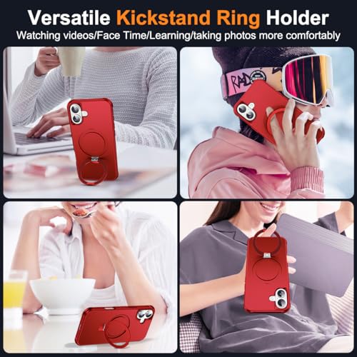 SKYLMW Compatible with iPhone 16 Plus Case with Stand,Red | iPhone 16 Plus Phone Case 6.7",Magnetic Ring Stand,Compatible with MagSafe,Military-Grade Plustection,Great Grip Feeling - color: Red, size: Iphone 16 Plus