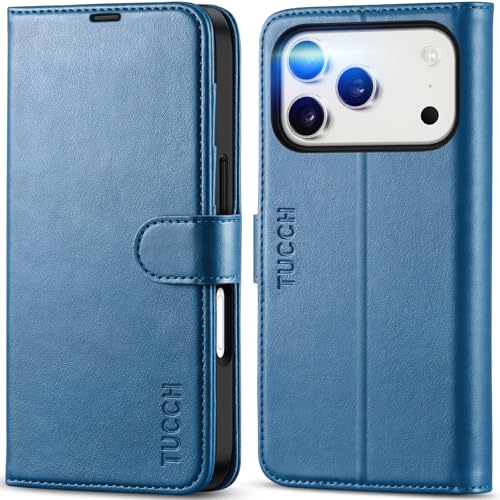 TUCCH Wallet Case for iPhone 17 Pro (6.3") 2025, Flip Stand, Light Blue | RFID Blocking, 4 Card Holders, Kickstand, PU Leather, Shockproof TPU Shell, Magnetic Closure, Protective Folio Cover - color: Light Blue
