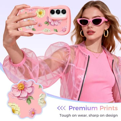 for Galaxy A15 Phone Case, Wavy Soft TPU, Pink-Large Flower | Wavy Frame Design, Soft Slim TPU, Full Camera Lens Protection, Shockproof Phone Cover - color: Pink-Large Flower, size: Samsung A15