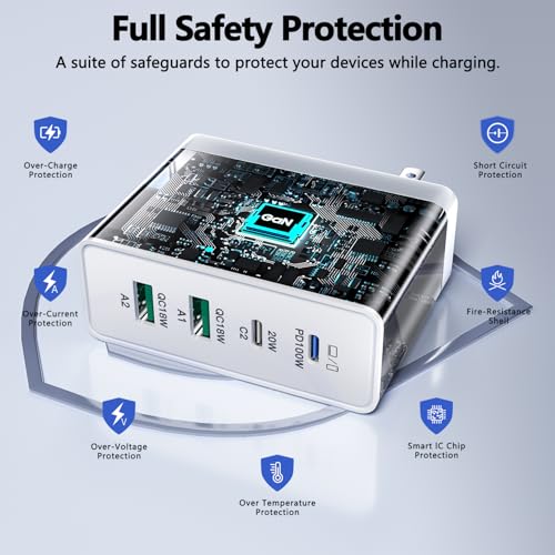 sccvee USB C Charger 140W GaN, 100W Laptop Power Adapter Fast Charger Block, 4-Port Charging Station USB C Power Adapte Compatible with MacBook Pro/Air/iPad Pro/iPhone 15/16/Galaxy S23/S24/Dell - color: 140W 4 port