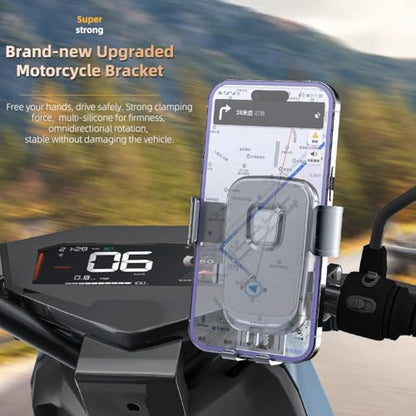 Motorcycle Phone Mount with Shock Absorber - Anti-Vibration Handlebar Phone Holder, Adjustable, Compatible with Bicycles, Scooters, ATVs, Fits 5.4-6.9 Inch Smartphones