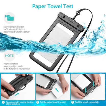 6 Pack 8.5“ Waterproof Cell Phone Pouch - Underwater Dry Bag Case Lanyard - Water Proof Clear Holder Protector for iPhone 17 16 15 Pro Max Plus Samsung Galaxy S25 S24 Ultra Note for Beach Swimming - color: 3 Pack Clear+3 Pack Black