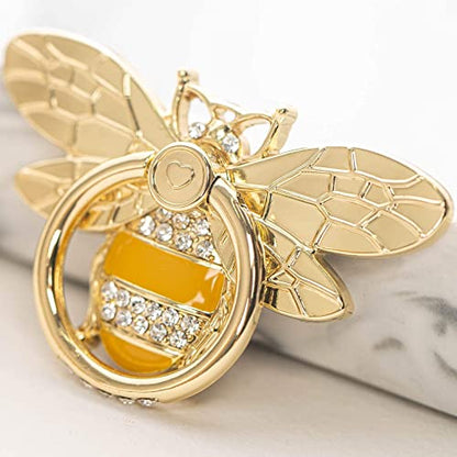 Allengel Stylish Phone Ring Grip Holder Stand, Bee Phone Finger Holder Kickstand for iPhone and Android Phone, Gold & Crystal - color: gold01