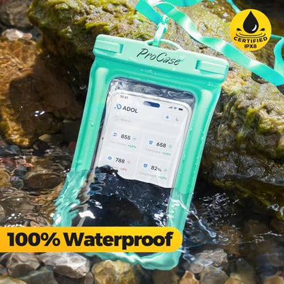 ProCase 2 Pack Floating Waterproof Phone Pouch, IPX8 Dry Bag for 7" Phones | Fits iPhone 17/16/15/14, Galaxy S24/S23 & Pixel 8/7. Touchscreen Waterproof Pouch for Swimming, Diving & Snow -Bluegreen - color: Blue/Green