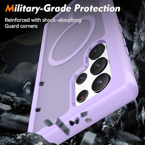 for Samsung Galaxy S22 Ultra Case Magnetic, Compatible with Magsafe 6.8-Inch Slim Fit 360 Heavy Duty Protector Wireless Charging Shockproof Anti-Slip TPU and PC Protective Phone Cover, Purple - color: Purple