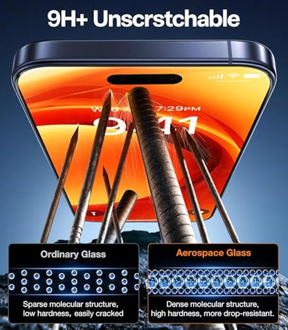 TORRAS Military-Grade Shatterproof for iPhone 16 Pro Screen Protector [9H+ Aerospace Tempered Glass＆ One-Step Installation] Full Coverage Fit Bubble Free Top-Notch Protection, 2 Pack, GlassGo X - size: iPhone 16 Pro（6.3 inch）