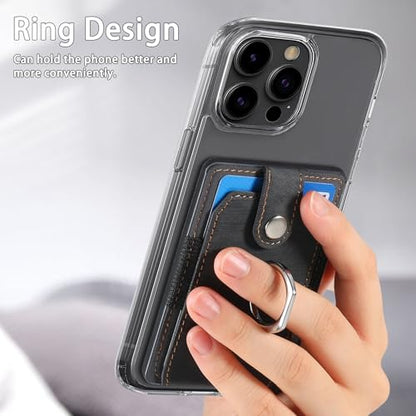 Cell Phone Card Holder with Ring Grip,Adhesive Phone Card Wallet,Black - color: Black