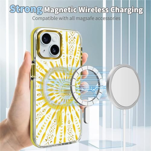 VisEnt Clear Case for iPhone 15, Magnetic Phone Case, Transparent Slim Cover, Military Grade Protection, Shockproof, Anti-Yellowing, Scratch Resistant, Folk Gold Sun - color: Folk Gold Sun, size: Iphone 15