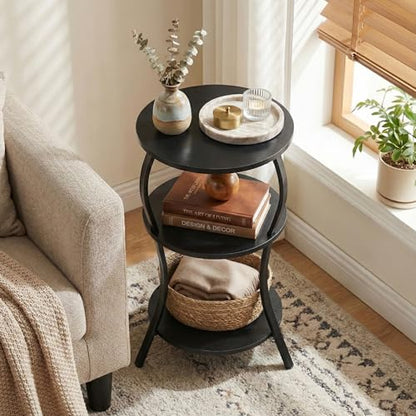 YEAKOO Small Round Side Table,3-Tier Slim Waist End Table for Small Spaces - color: Black, style: Classic